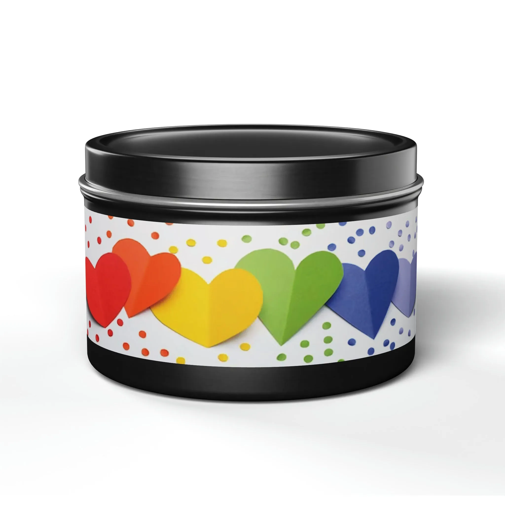 Gift Tin Scented Candle Rainbow Paper Hearts