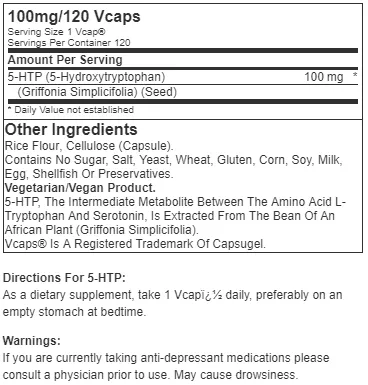 NOW 5-HTP 100 Mg 120 Veg caps Exp Apr 2028